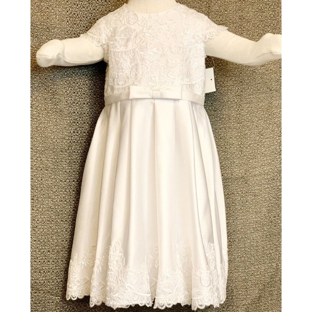 Davids Bridal White Embellished & Bow Flower Toddler Girl Dress Size 2T (NWT)